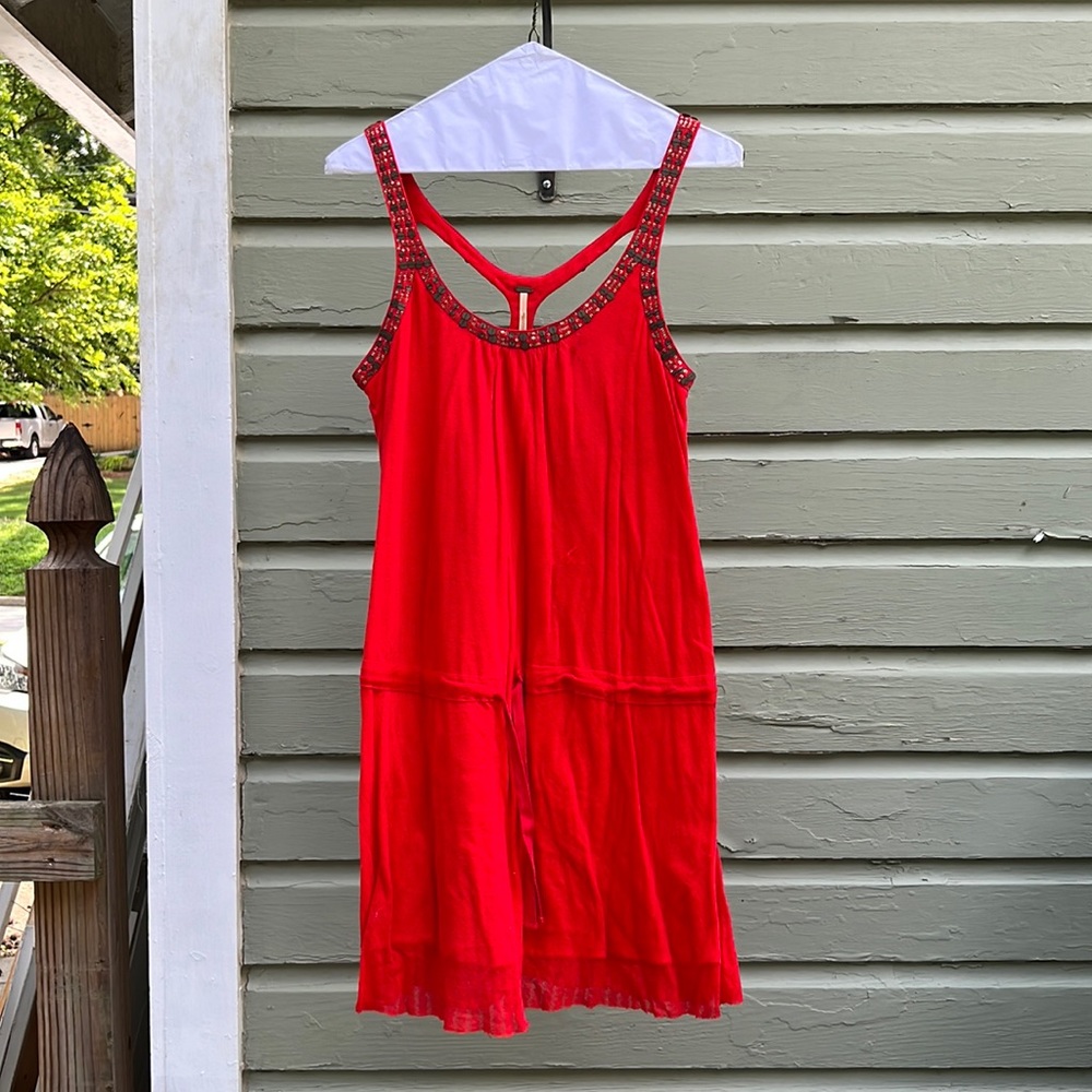 FREE PEOPLE RED TIE DRESS WITH BEADING
